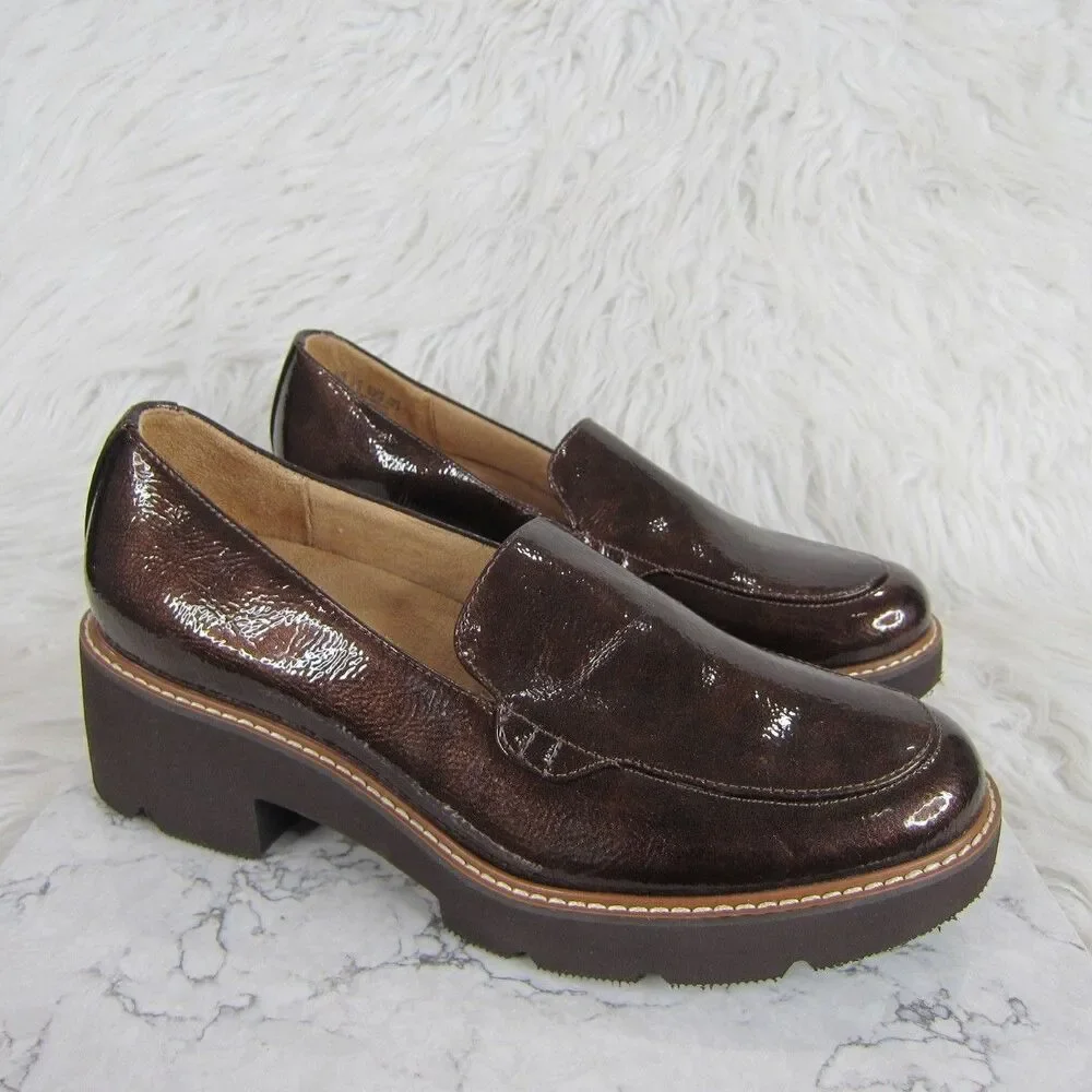 Naturalizer Cabaret Lug Sole Loafer Shoes Brown Patent Leather Women's Size 8 M